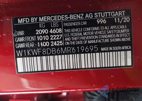 2021 Mercedes-Benz C 300 Sedan from USA, damaged, VIN W1KWF8DB6MR619695